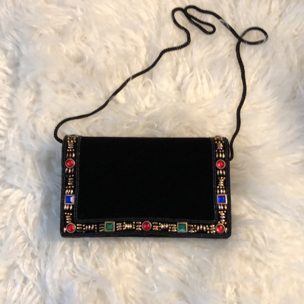 Velvet and jewel embellished evening handbag